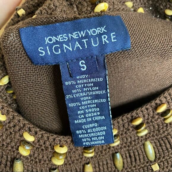 Jones New York brown beaded embellished sleeveless rib knit top boho small NEW - Picture 8 of 10